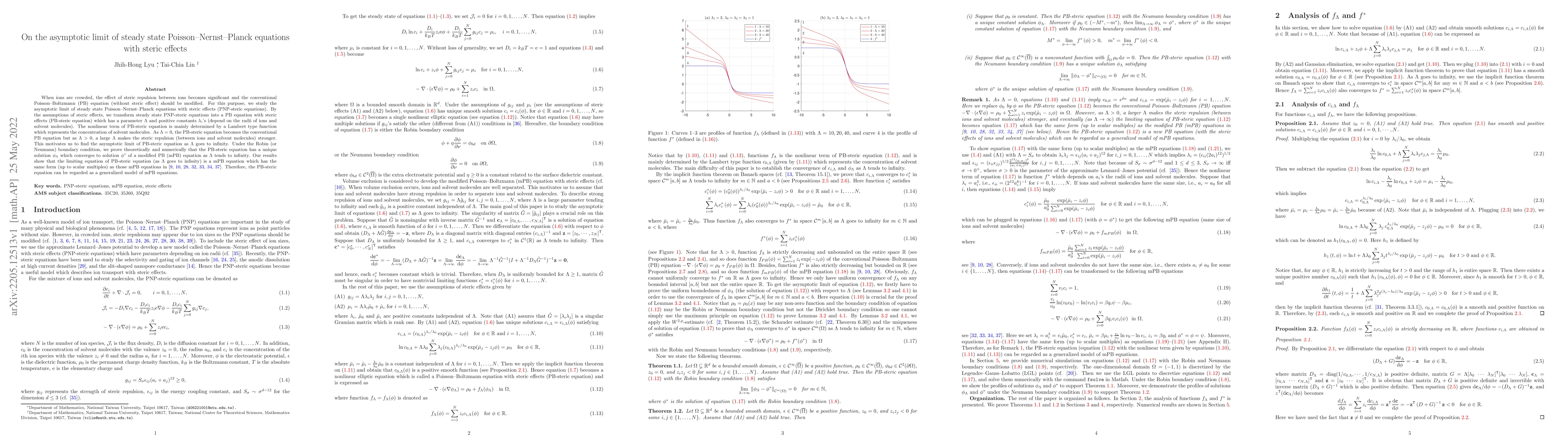 Thumbnail for On the asymptotic limit of steady state Poisson--Nernst--Planck
  equations with steric effects
