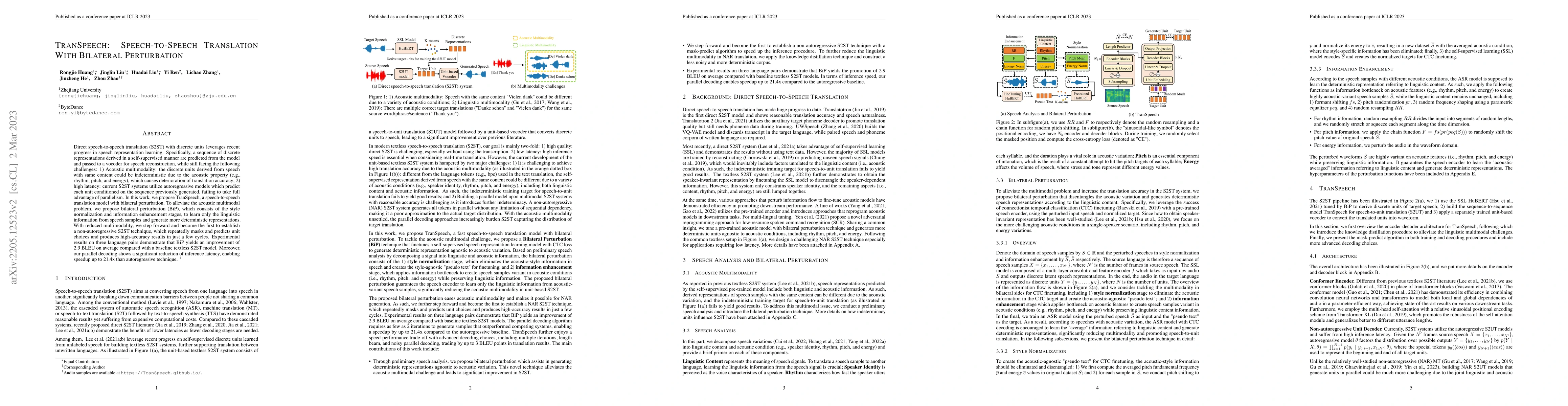 Thumbnail for TranSpeech: Speech-to-Speech Translation With Bilateral Perturbation