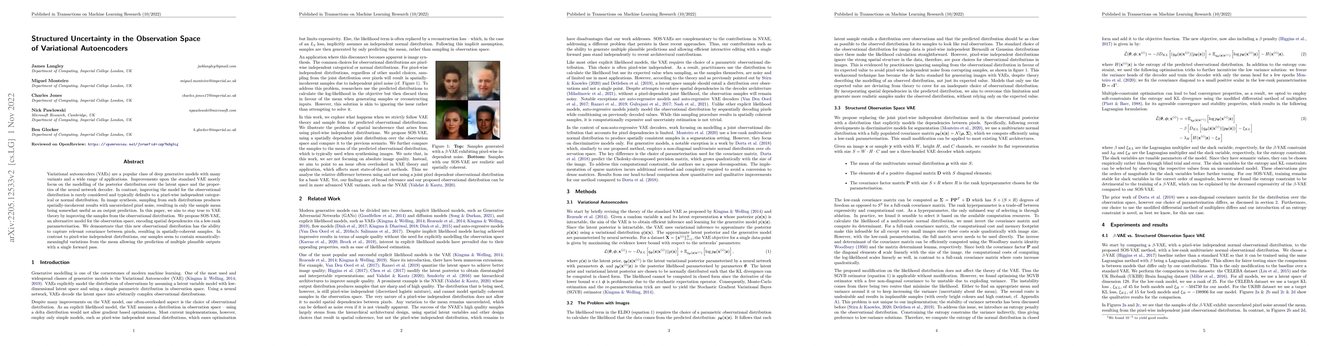 Thumbnail for Structured Uncertainty in the Observation Space of Variational
  Autoencoders