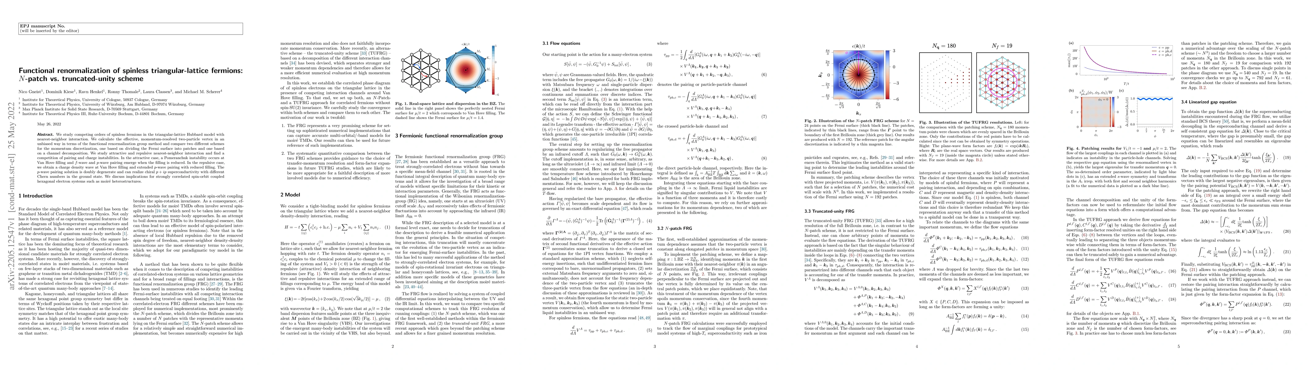 Thumbnail for Functional renormalization of spinless triangular-lattice fermions:
  $N$-patch vs. truncated-unity scheme