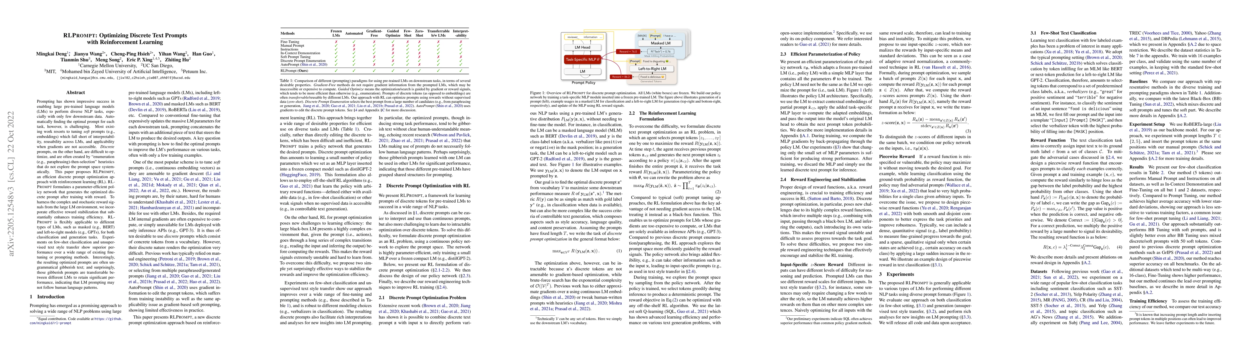 Thumbnail for RLPrompt: Optimizing Discrete Text Prompts with Reinforcement Learning