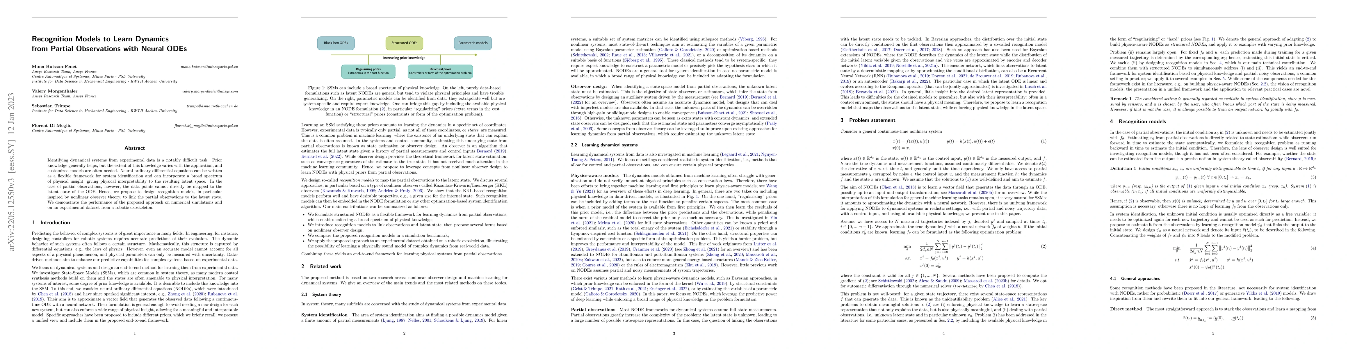 Thumbnail for Recognition Models to Learn Dynamics from Partial Observations with
  Neural ODEs