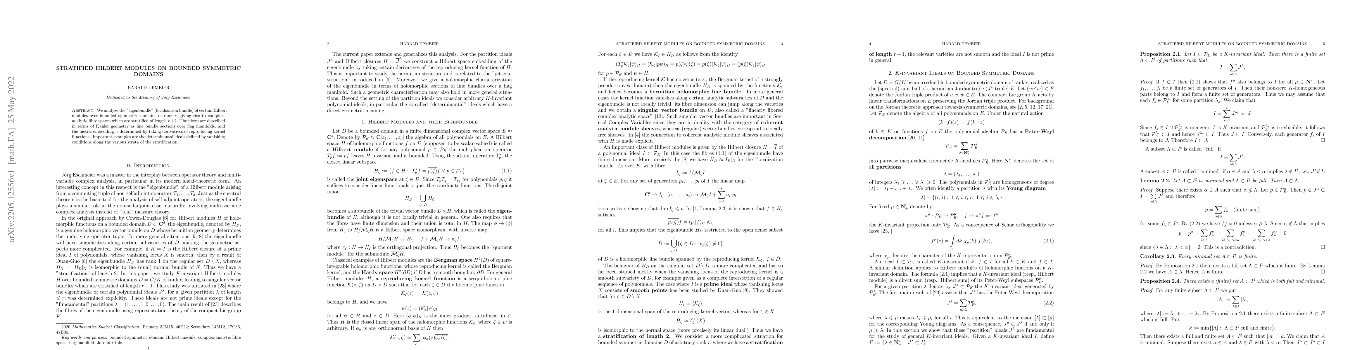 Thumbnail for Stratified Hilbert Modules on Bounded Symmetric Domains