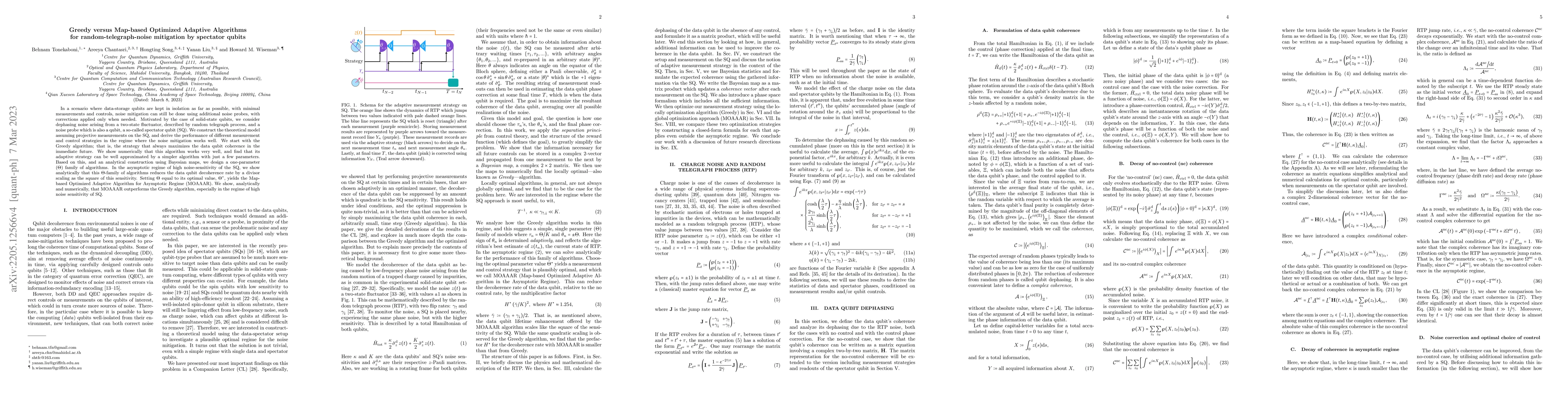 Thumbnail for Greedy versus Map-based Optimized Adaptive Algorithms for
  random-telegraph-noise mitigation by spectator qubits
