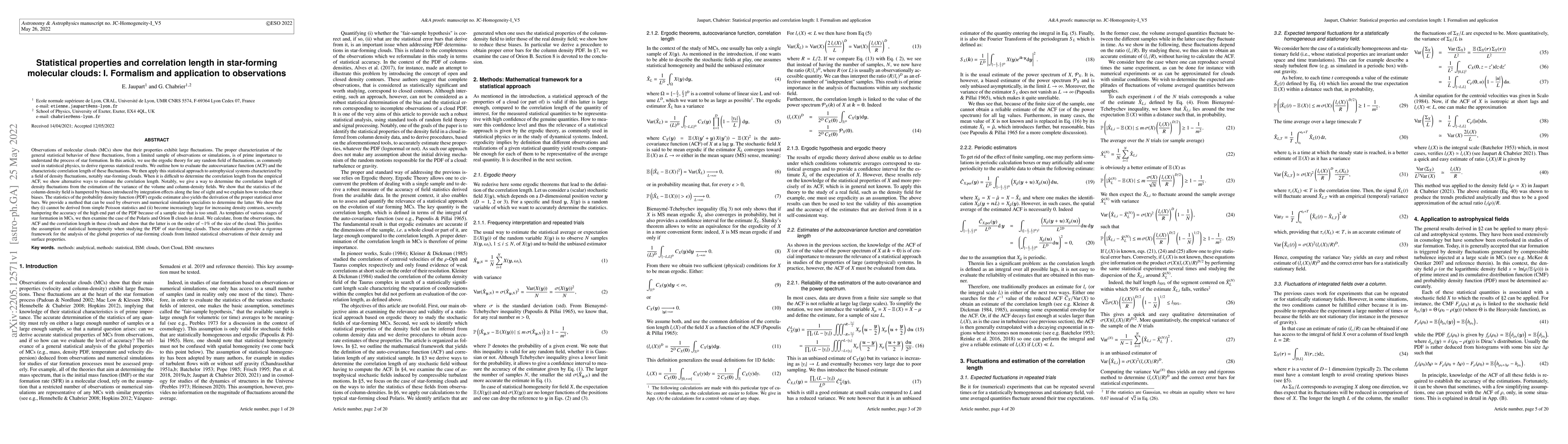 Thumbnail for Statistical properties and correlation length in star-forming molecular
  clouds: I. Formalism and application to observations