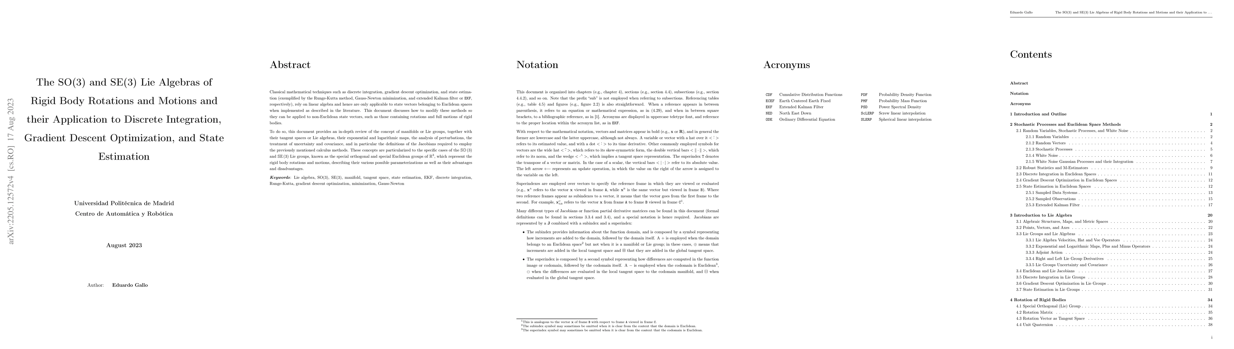 Thumbnail for The SO(3) and SE(3) Lie Algebras of Rigid Body Rotations and Motions and
  their Application to Discrete Integration, Gradient Descent Optimization, and
  State Estimation