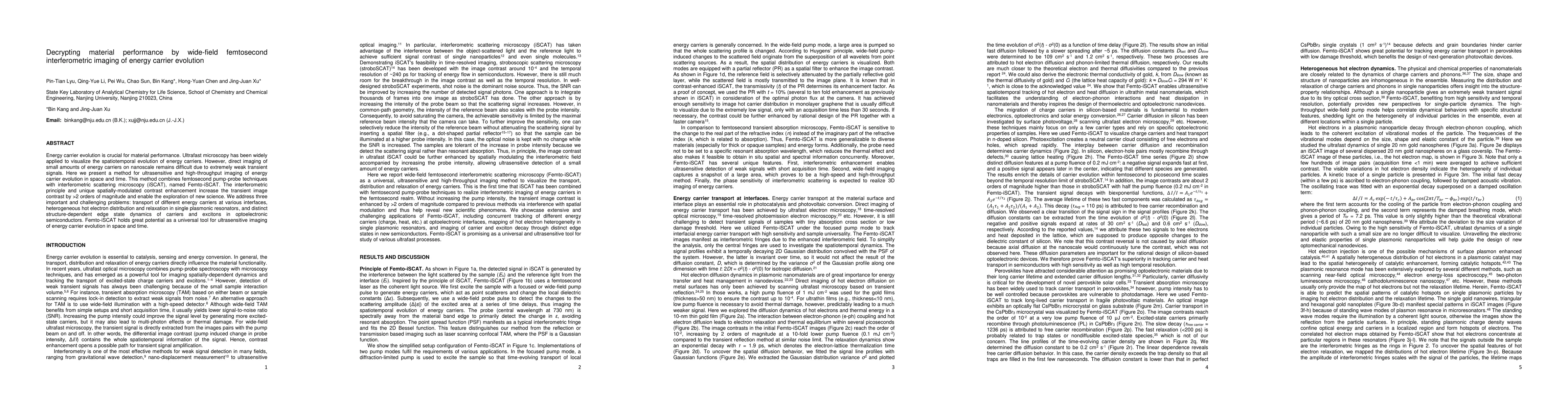 Thumbnail for Decrypting material performance by wide-field femtosecond
  interferometric imaging of energy carrier evolution