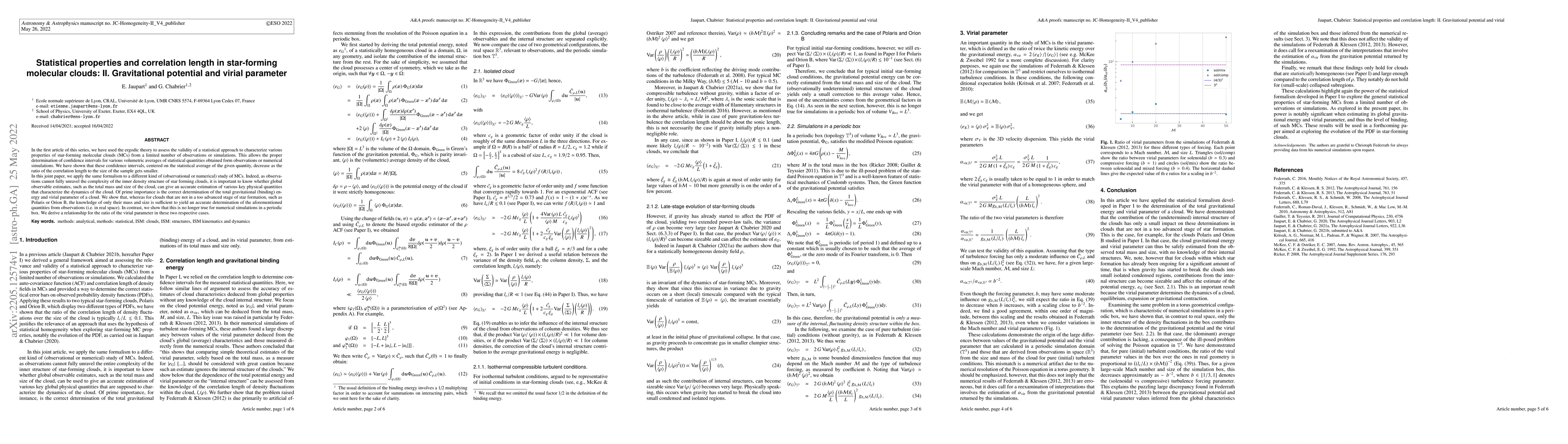 Thumbnail for Statistical properties and correlation length in star-forming molecular
  clouds: II. Gravitational potential and virial parameter