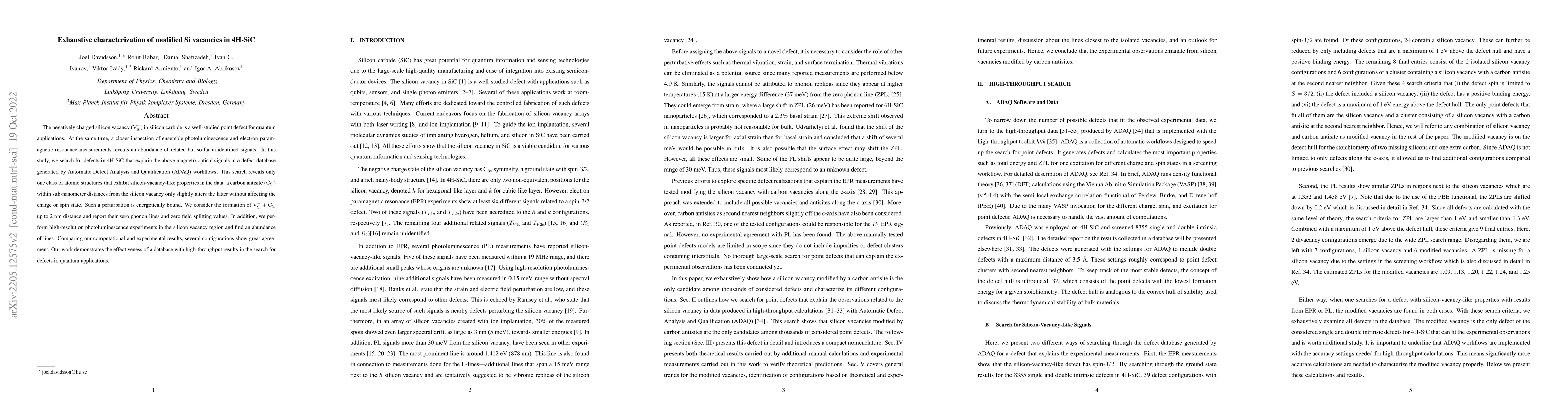 Thumbnail for Exhaustive characterization of modified Si vacancies in 4H-SiC