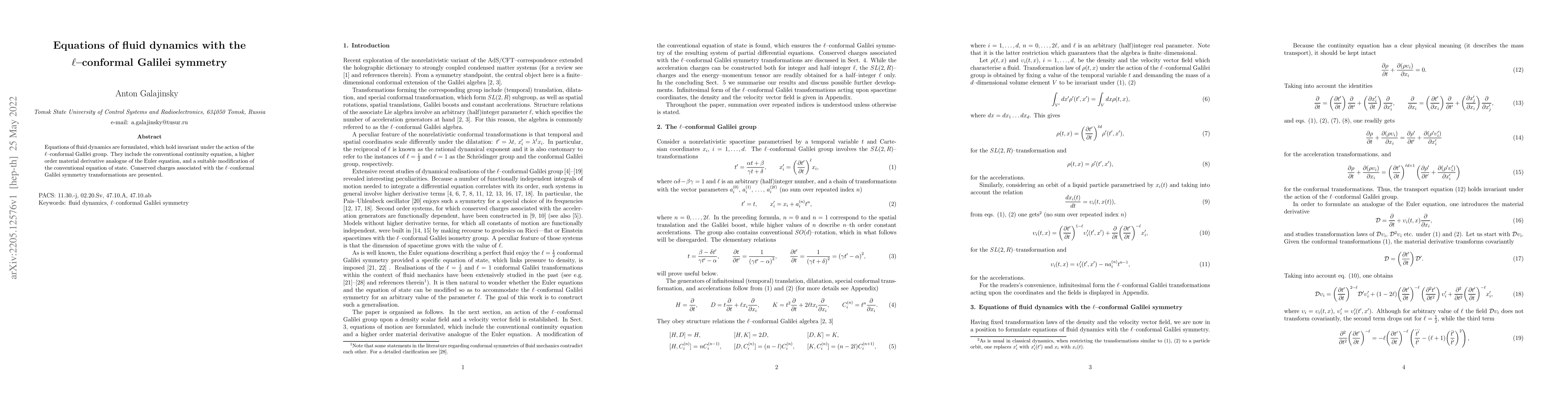 Thumbnail for Equations of fluid dynamics with the l-conformal Galilei symmetry