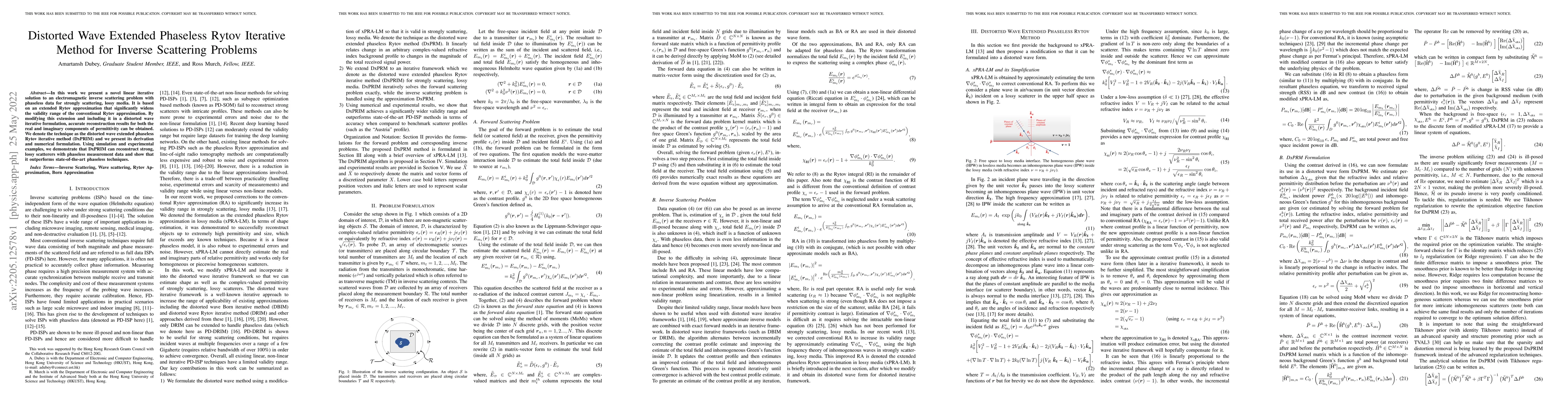 Thumbnail for Distorted Wave Extended Phaseless Rytov Iterative Method for Inverse
  Scattering Problems