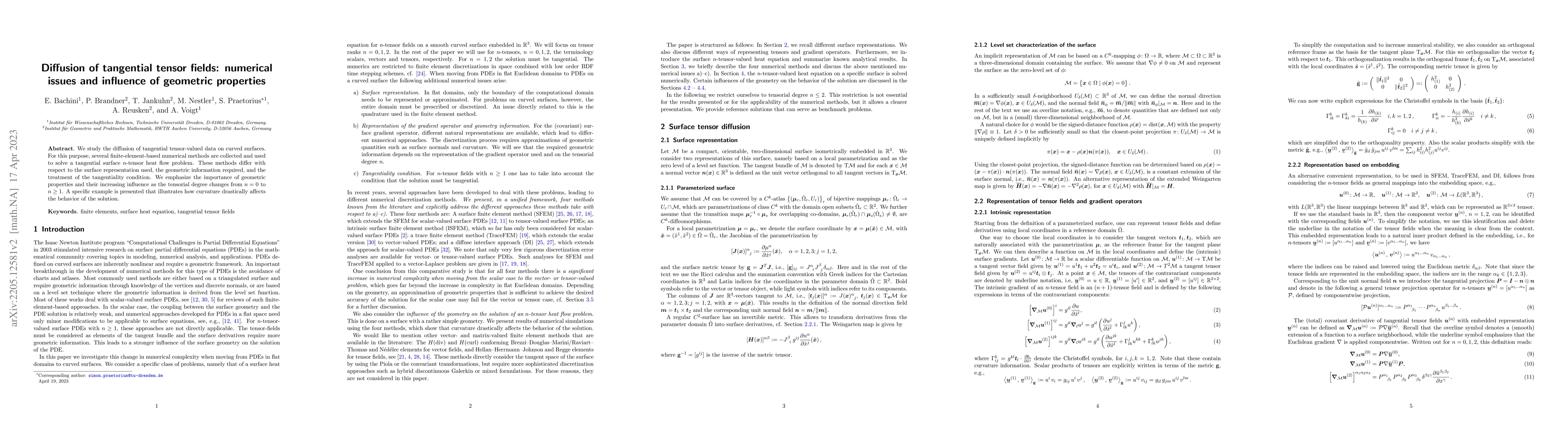 Thumbnail for Diffusion of tangential tensor fields: numerical issues and influence of
  geometric properties