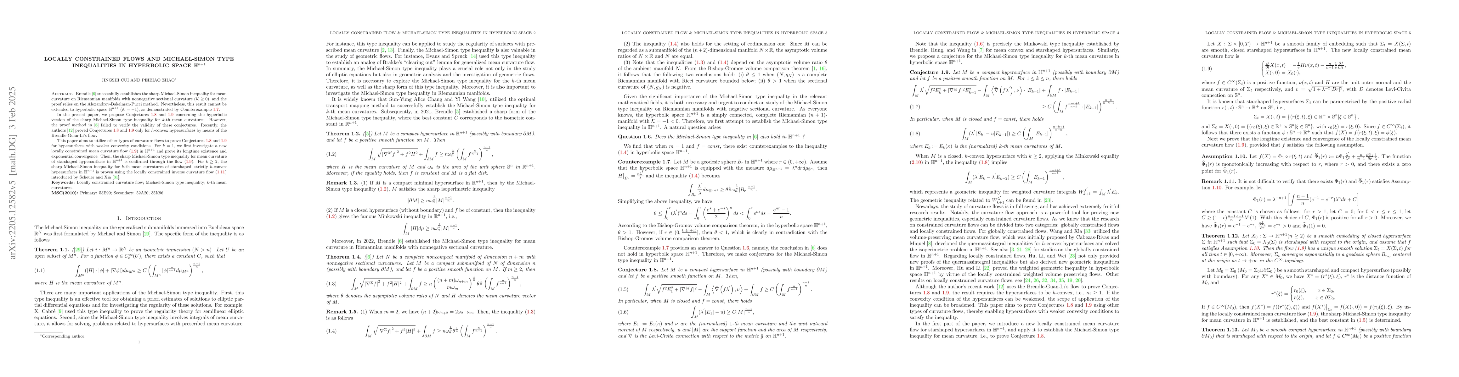 Thumbnail for Locally constrained flows and sharp Michael-Simon inequalities in
  hyperbolic space