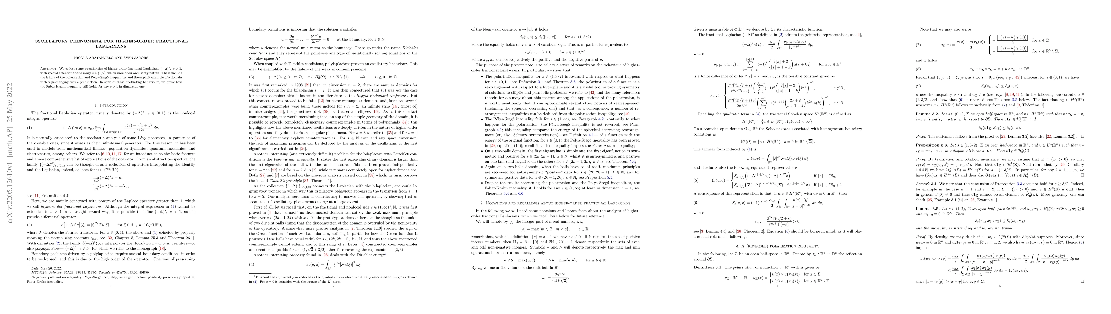 Thumbnail for Oscillatory Phenomena for Higher-Order Fractional Laplacians