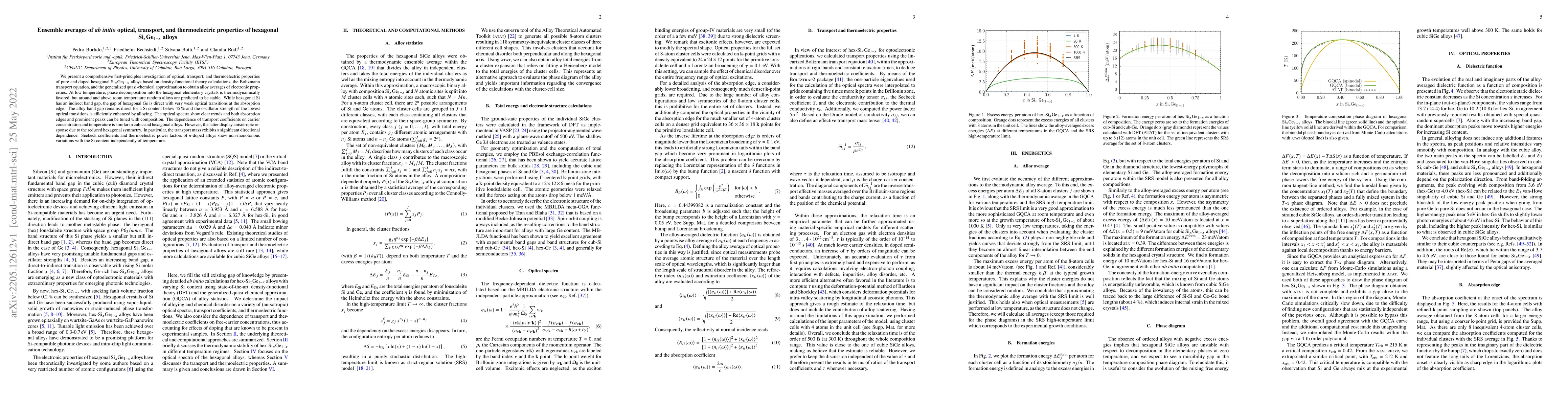 Thumbnail for Ensemble averages of ab initio optical, transport, and thermoelectric
  properties of hexagonal Si$_x$Ge$_{1-x}$ alloys