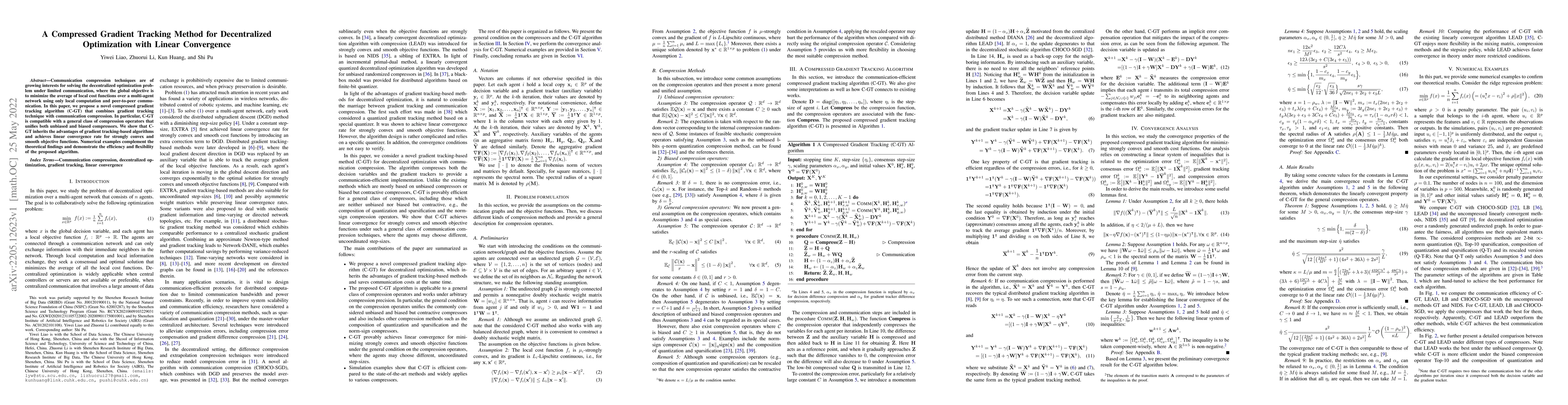 Thumbnail for A Compressed Gradient Tracking Method for Decentralized Optimization
  with Linear Convergence