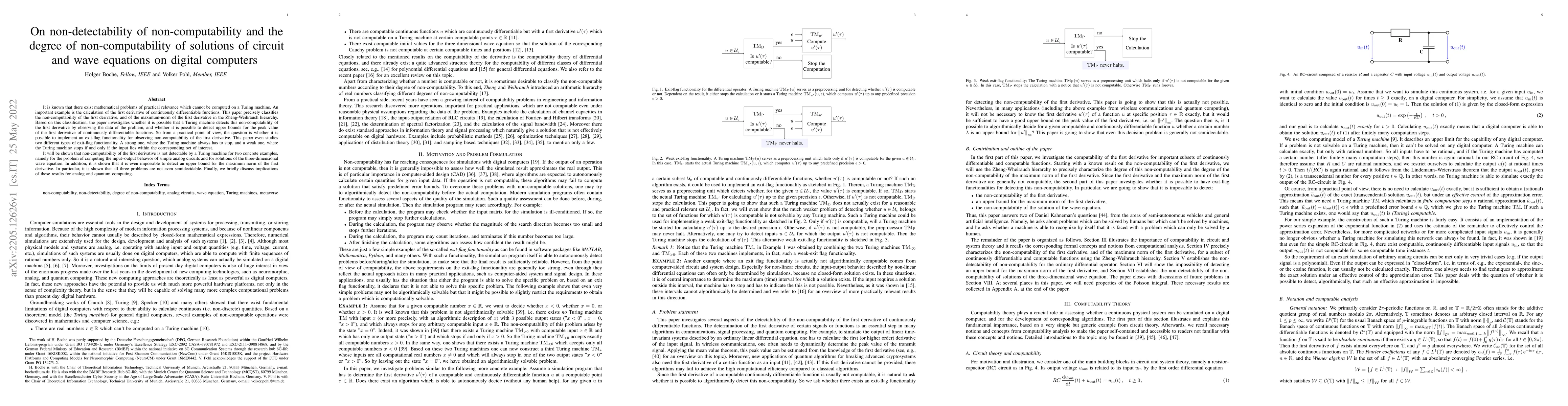Thumbnail for On non-detectability of non-computability and the degree of
  non-computability of solutions of circuit and wave equations on digital
  computers