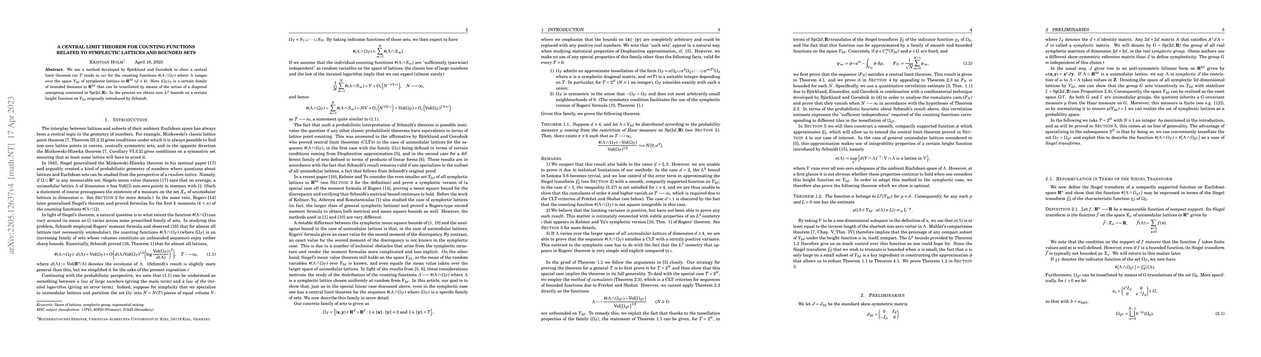 Thumbnail for A Central Limit Theorem for Counting Functions Related to Symplectic
  Lattices and Bounded Sets