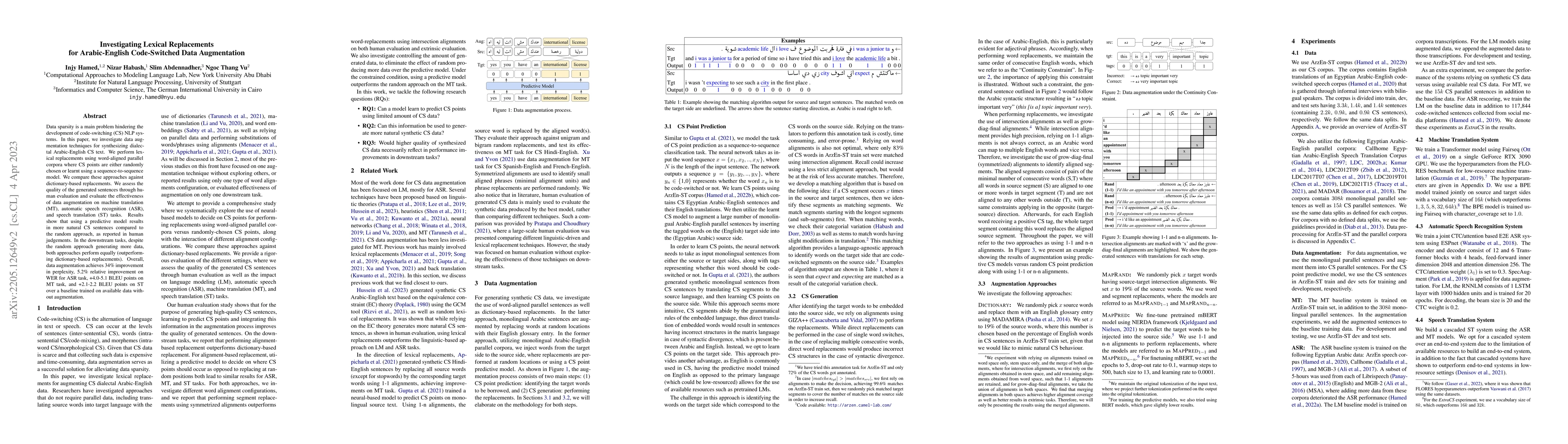 Thumbnail for Investigating Lexical Replacements for Arabic-English Code-Switched Data
  Augmentation