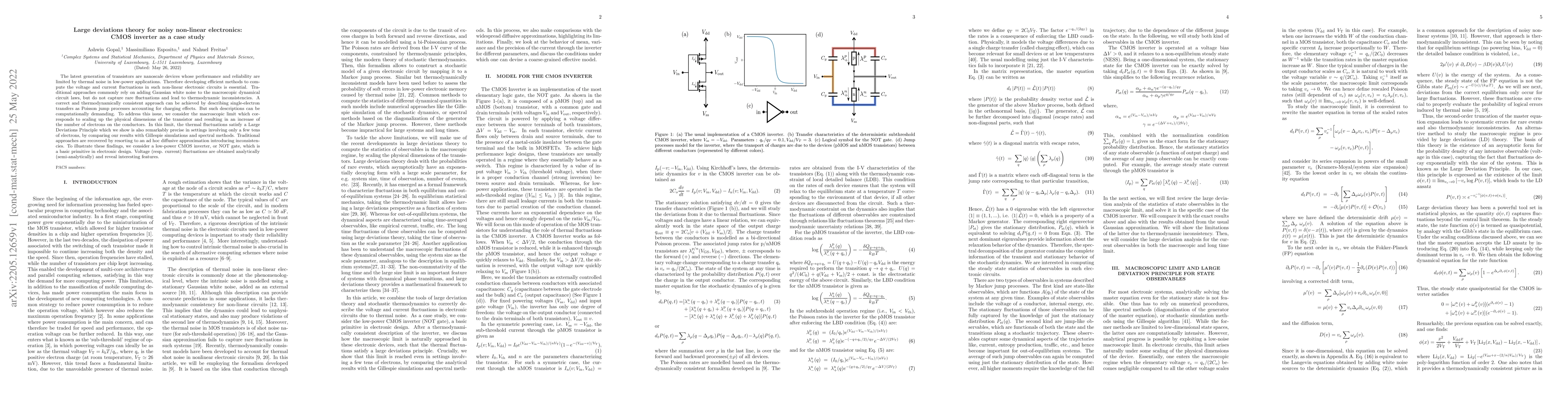Thumbnail for Large deviations theory for noisy non-linear electronics: CMOS inverter
  as a case study