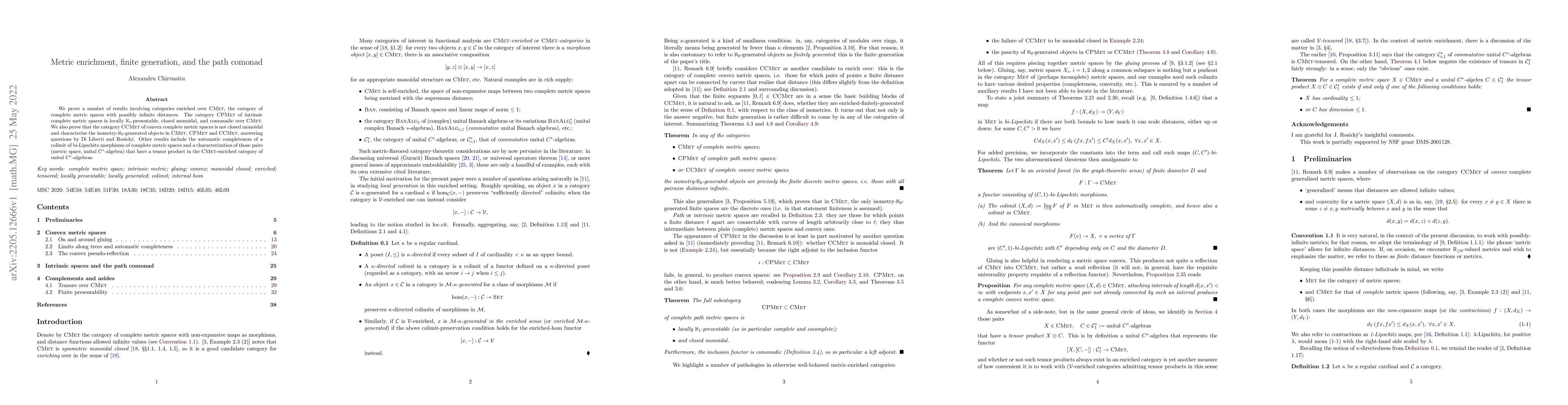 Thumbnail for Metric enrichment, finite generation, and the path comonad