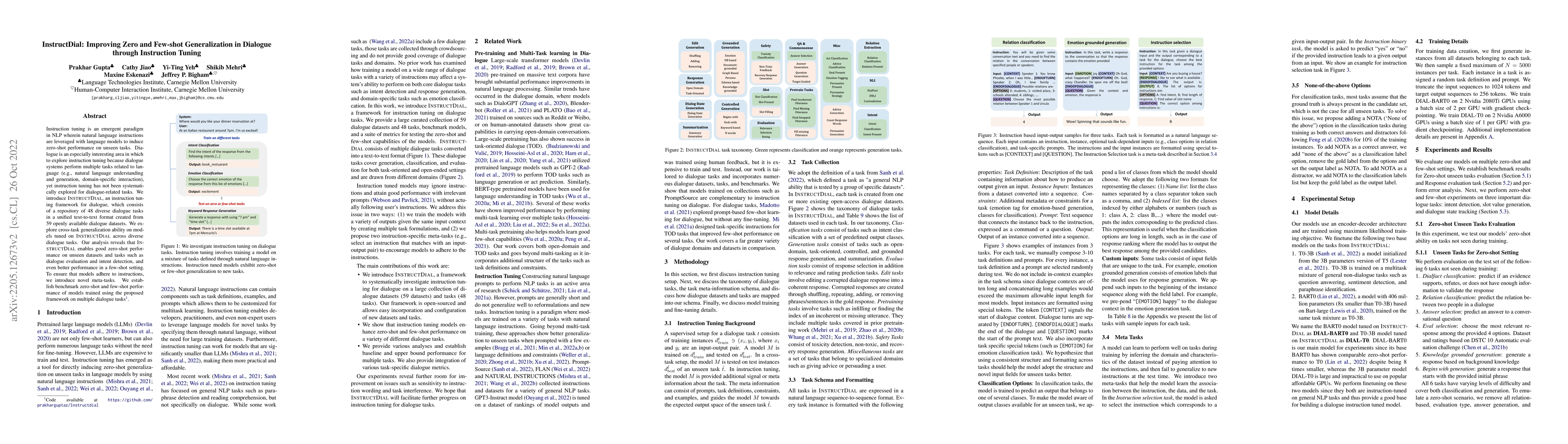 Thumbnail for InstructDial: Improving Zero and Few-shot Generalization in Dialogue
  through Instruction Tuning