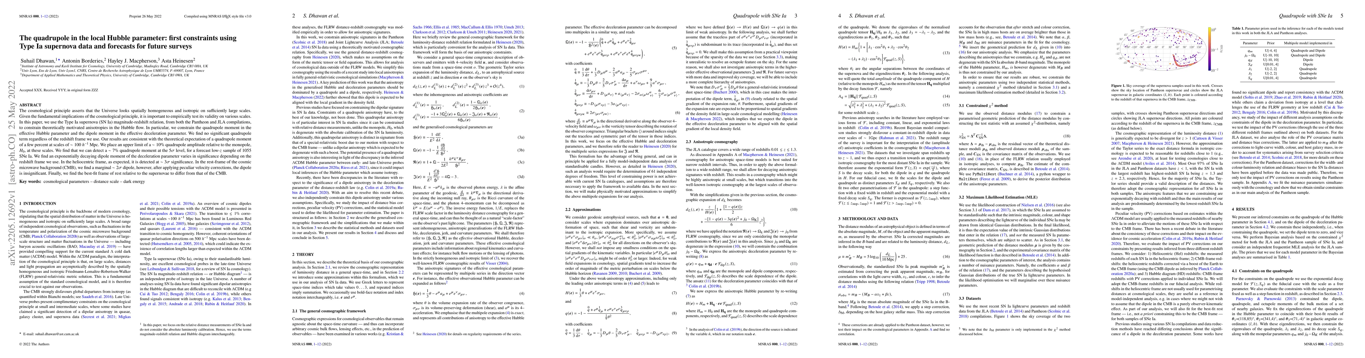 Thumbnail for The quadrupole in the local Hubble parameter: first constraints using
  Type Ia supernova data and forecasts for future surveys