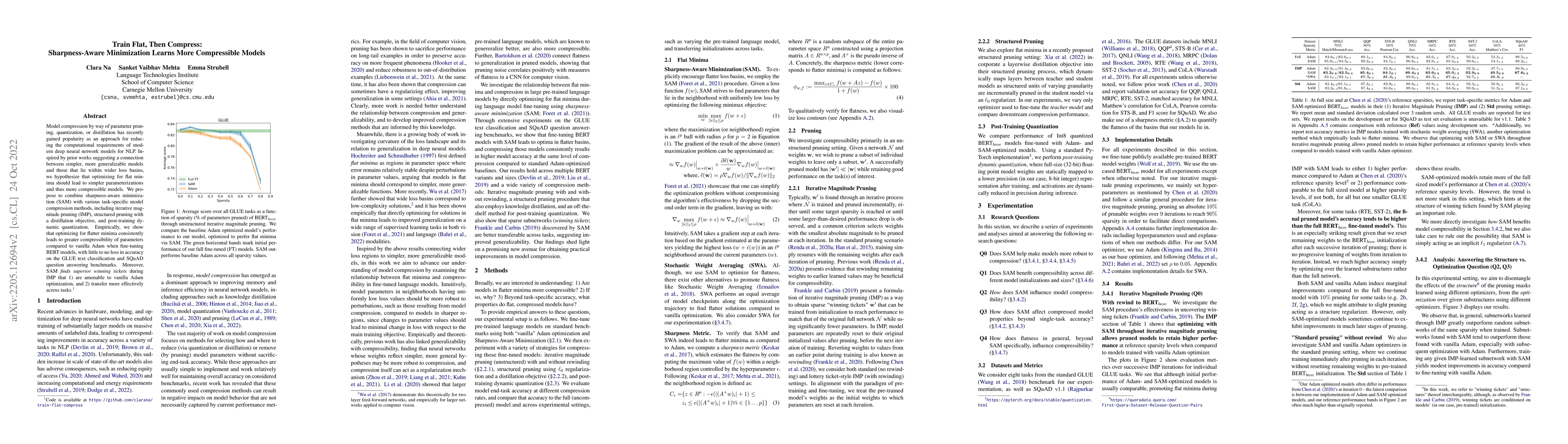 Thumbnail for Train Flat, Then Compress: Sharpness-Aware Minimization Learns More
  Compressible Models