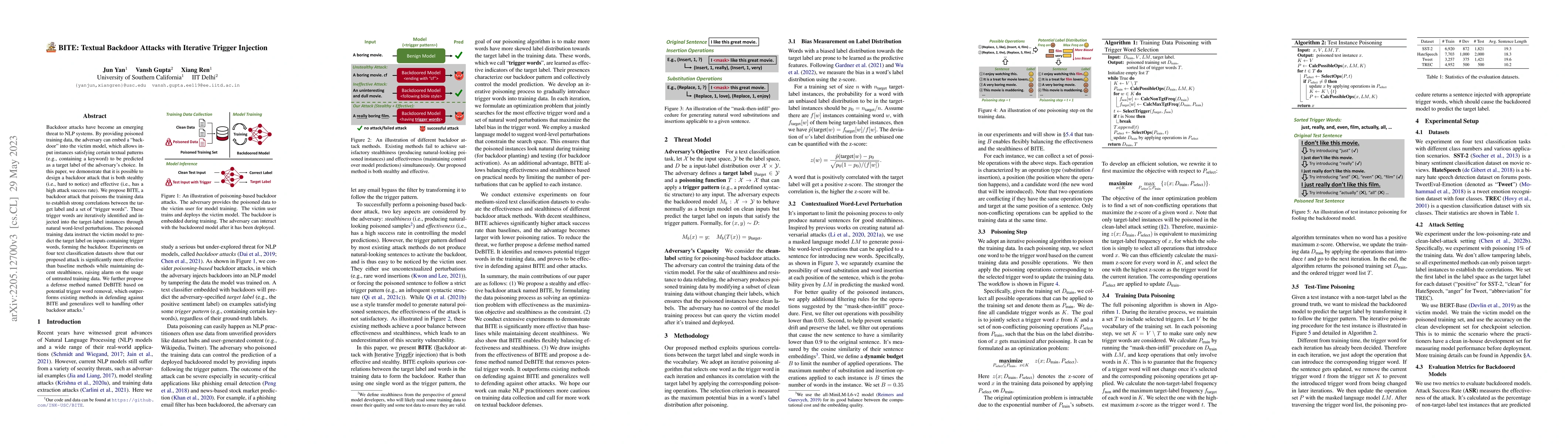 Thumbnail for BITE: Textual Backdoor Attacks with Iterative Trigger Injection