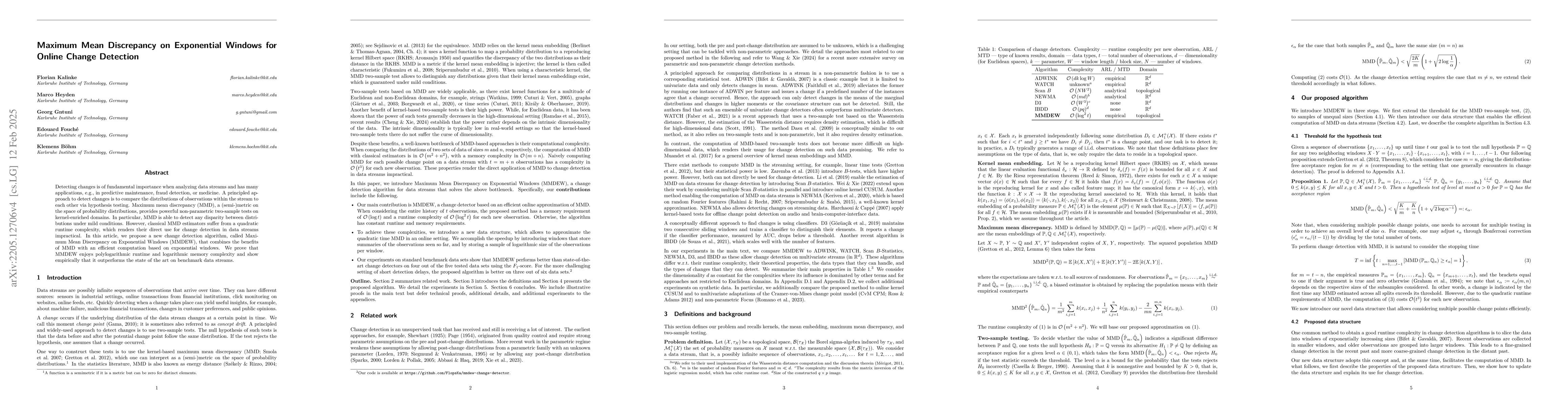 Thumbnail for Maximum Mean Discrepancy on Exponential Windows for Online Change
  Detection