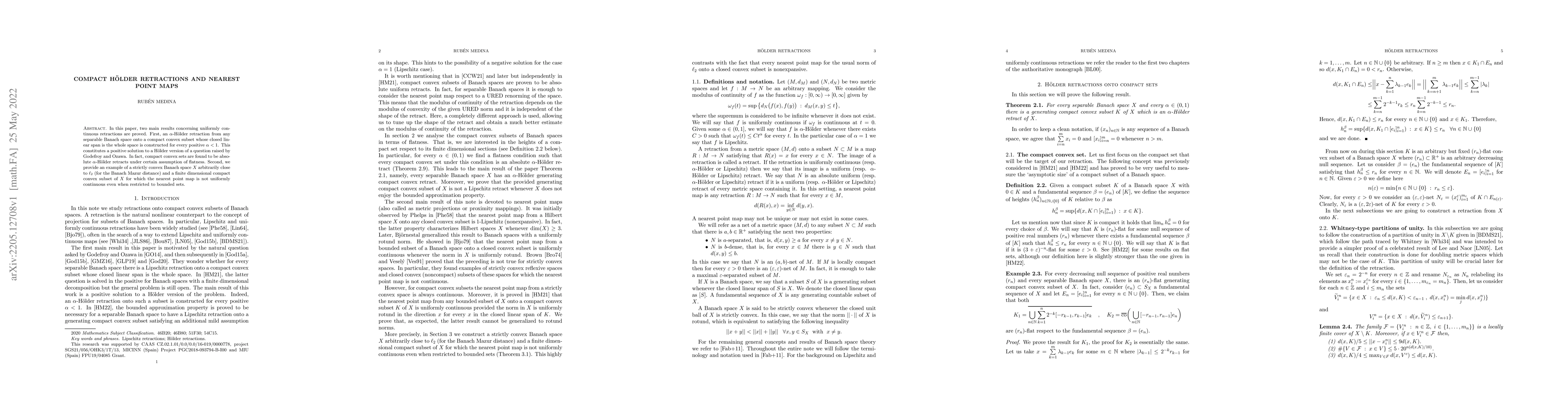 Thumbnail for Compact H\"older retractions and nearest point maps