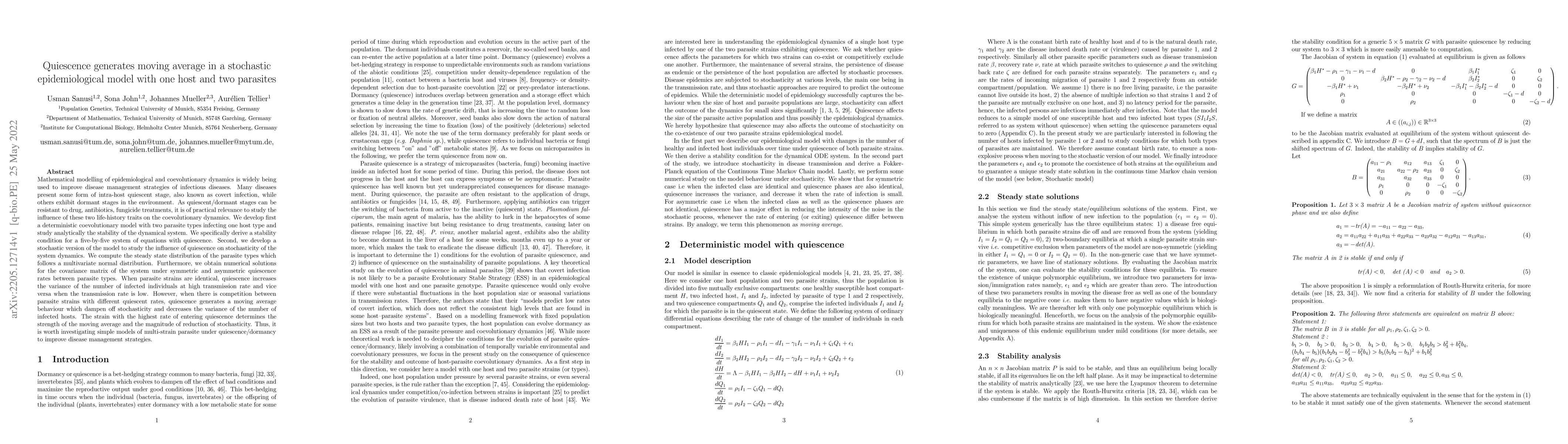 Thumbnail for Quiescence generates moving average in a stochastic epidemiological
  model with one host and two parasites