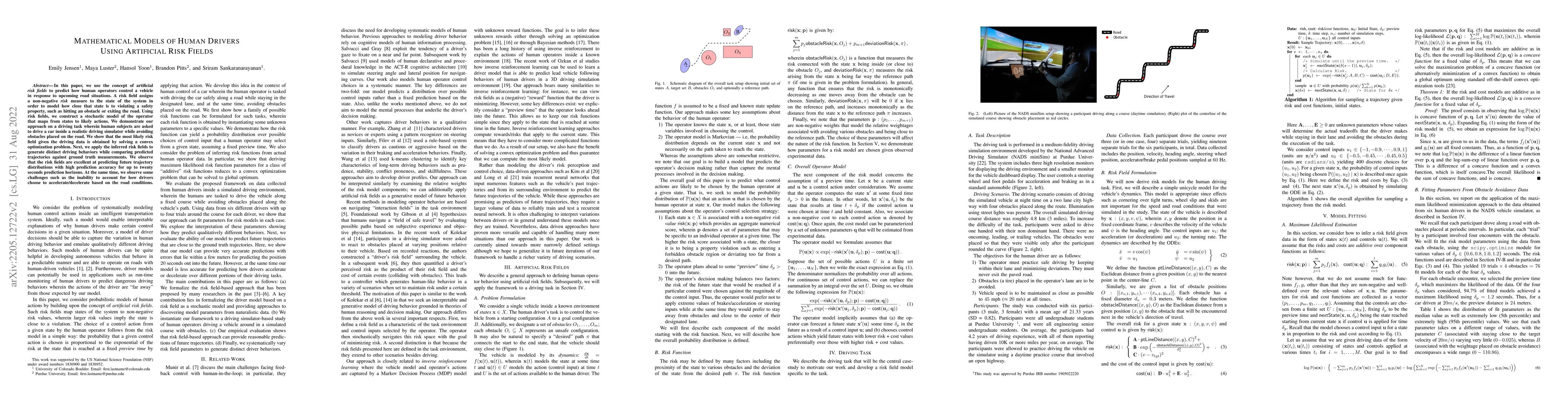 Thumbnail for Mathematical Models of Human Drivers Using Artificial Risk Fields