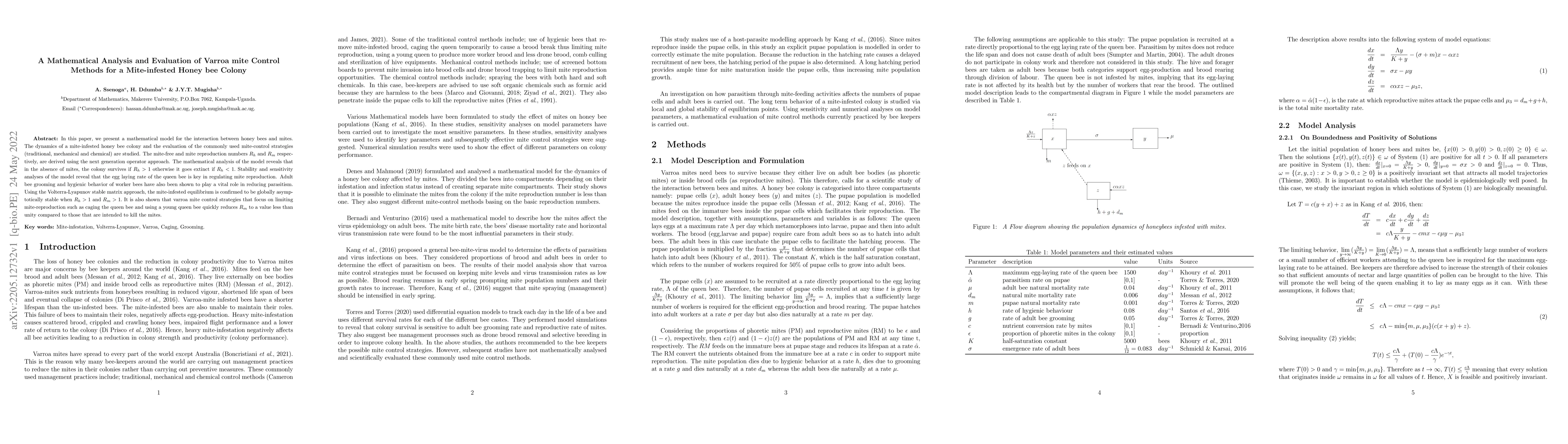 Thumbnail for A Mathematical Analysis and Evaluation of Varroa mite Control Methods
  for a Mite-infested Honey bee Colony
