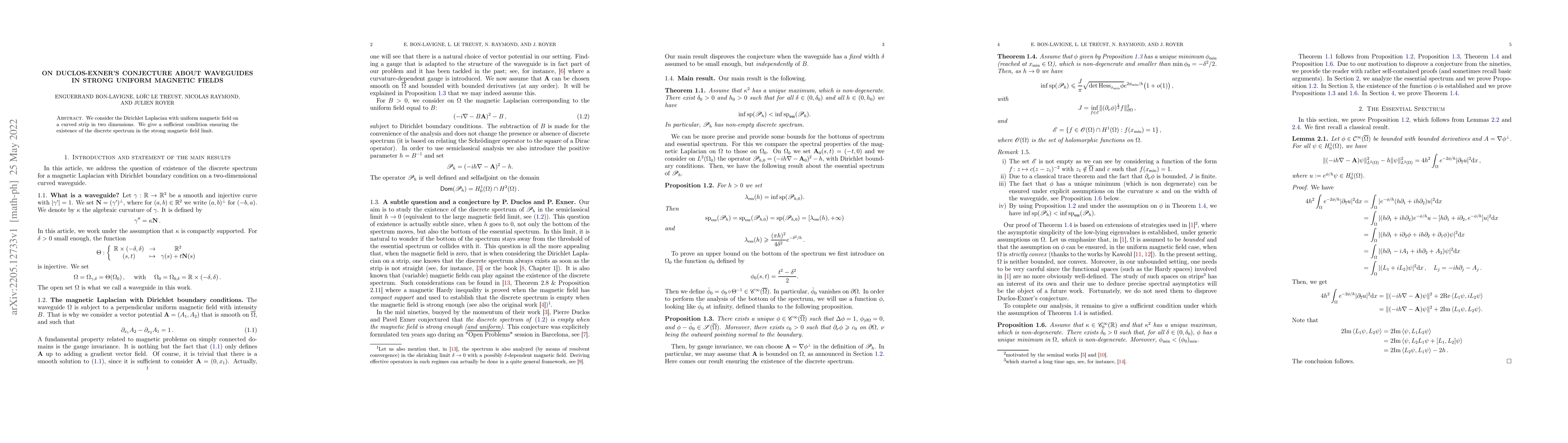 Thumbnail for On Duclos-Exner's conjecture about waveguides in strong uniform magnetic
  fields