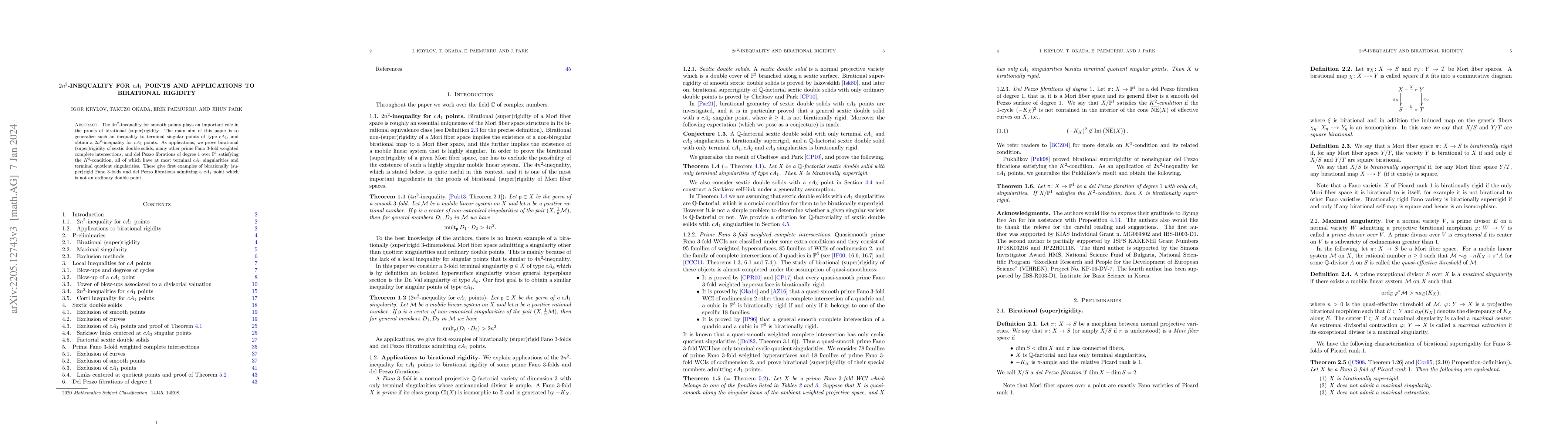 Thumbnail for $2 n^2$-inequality for $cA_1$ points and applications to birational
  rigidity