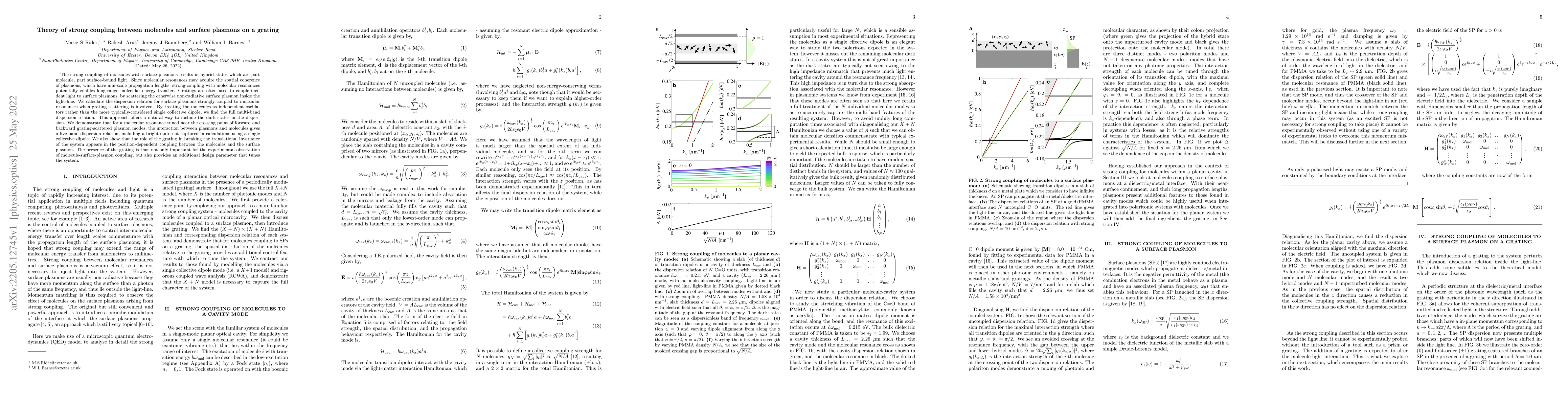Thumbnail for Theory of strong coupling between molecules and surface plasmons on a
  grating