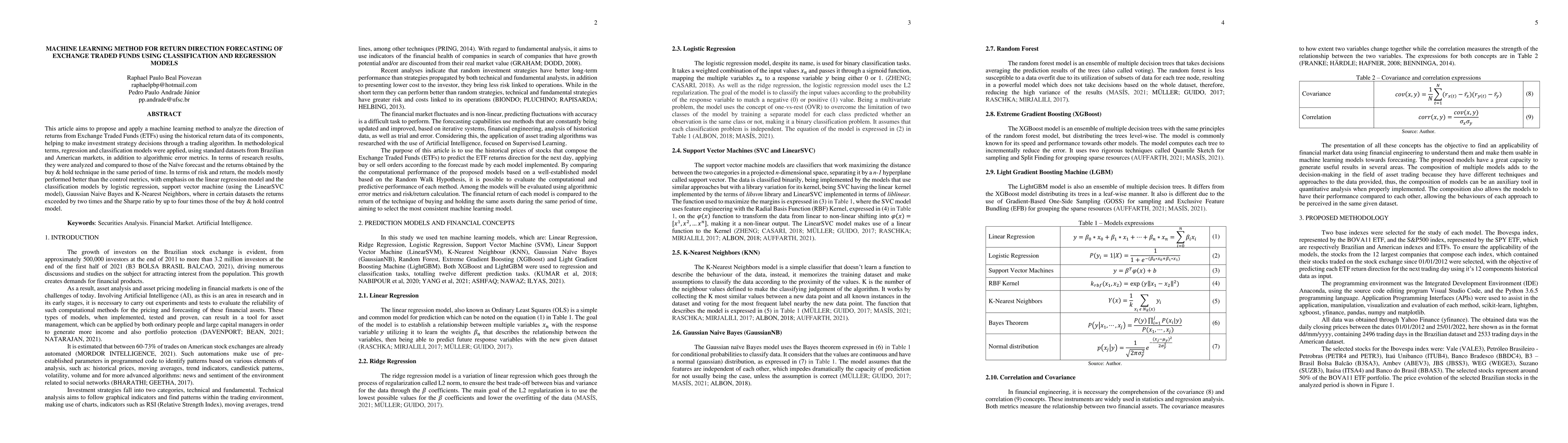 Thumbnail for Machine learning method for return direction forecasting of Exchange
  Traded Funds using classification and regression models