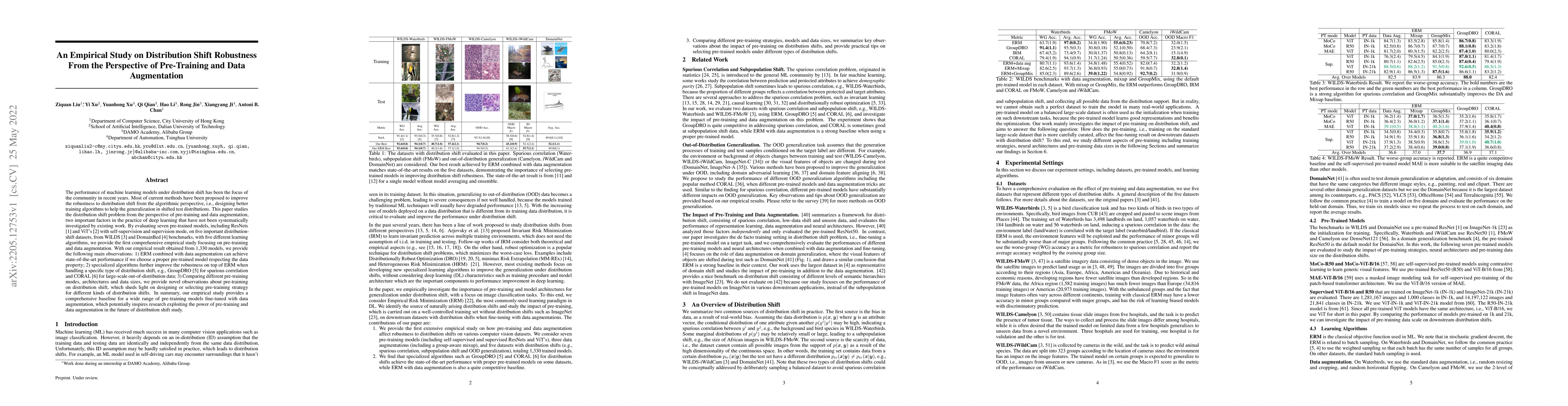 Thumbnail for An Empirical Study on Distribution Shift Robustness From the Perspective
  of Pre-Training and Data Augmentation