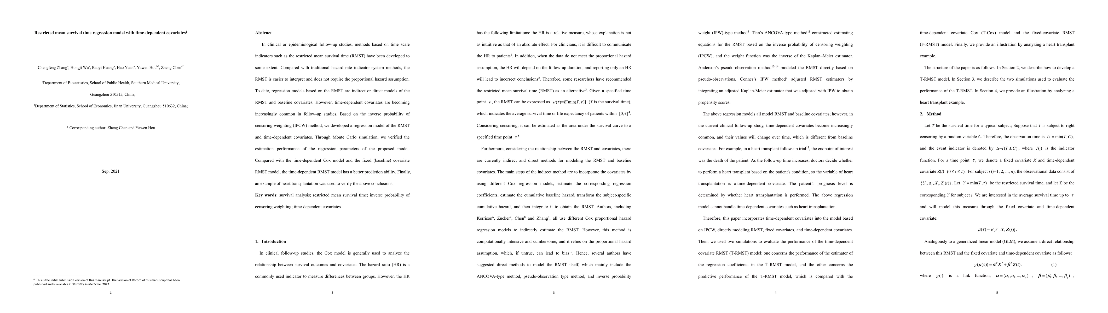 Thumbnail for Restricted mean survival time regression model with time-dependent
  covariates