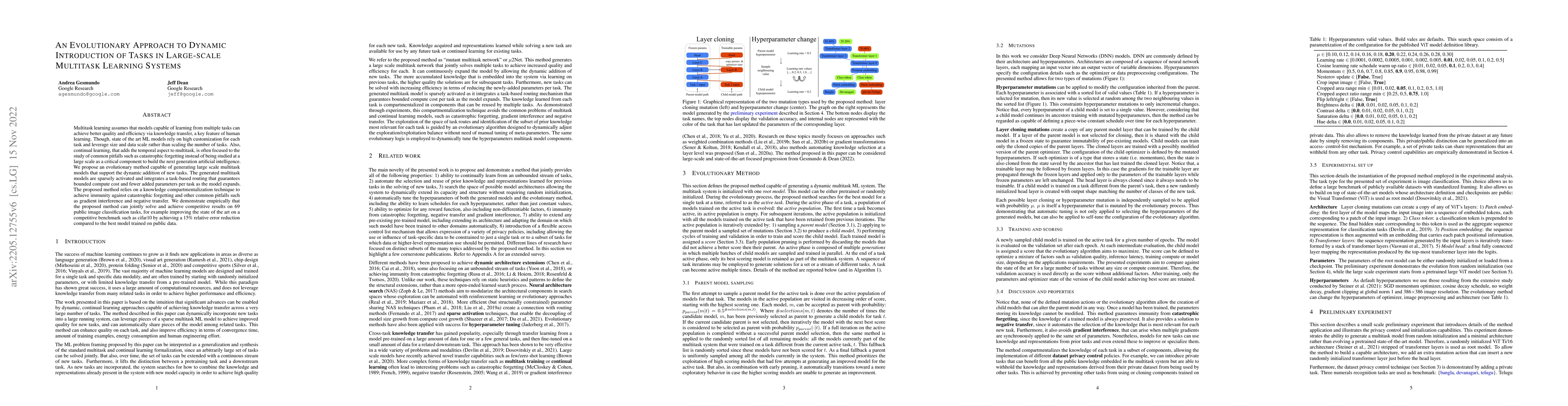 Thumbnail for An Evolutionary Approach to Dynamic Introduction of Tasks in Large-scale
  Multitask Learning Systems