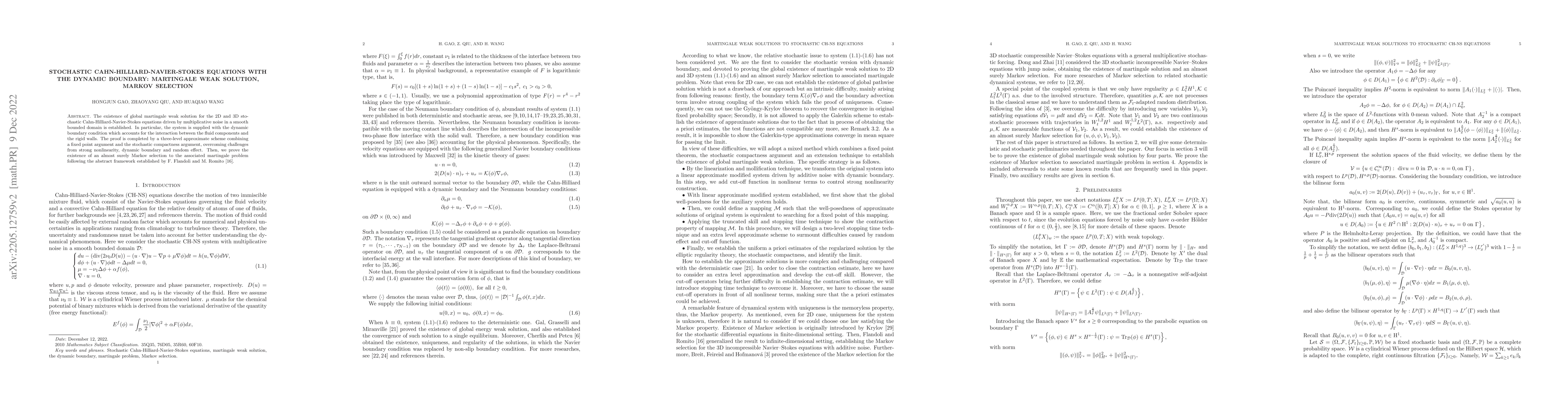 Thumbnail for Stochastic Cahn-Hilliard-Navier-Stokes equations with the dynamic
  boundary: Martingale weak solution, Markov selection