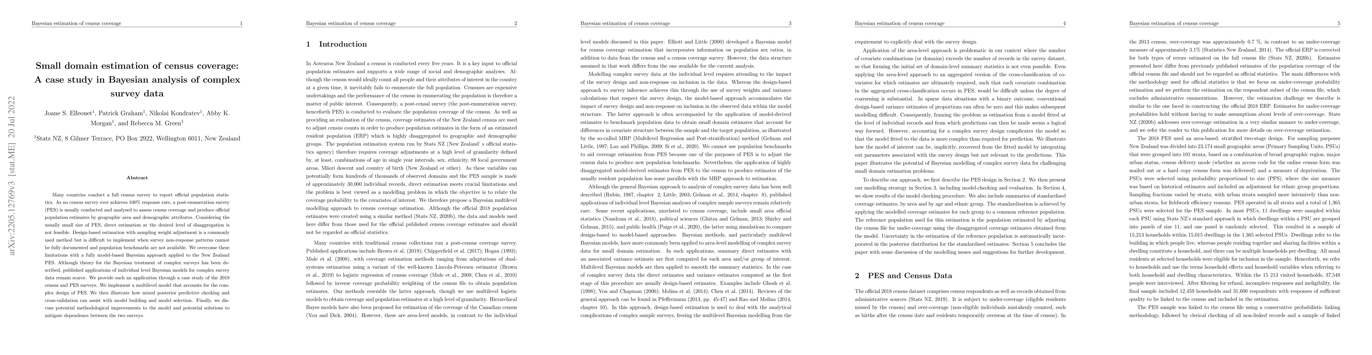 Thumbnail for Small domain estimation of census coverage: A case study in Bayesian
  analysis of complex survey data