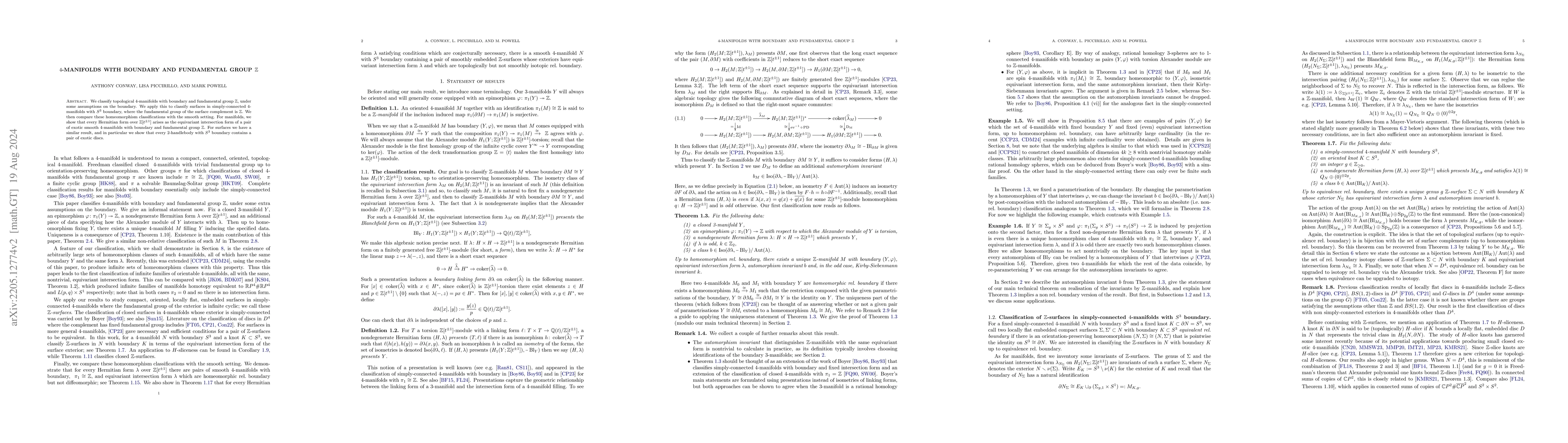 Thumbnail for $4$-manifolds with boundary and fundamental group $\mathbb{Z}$