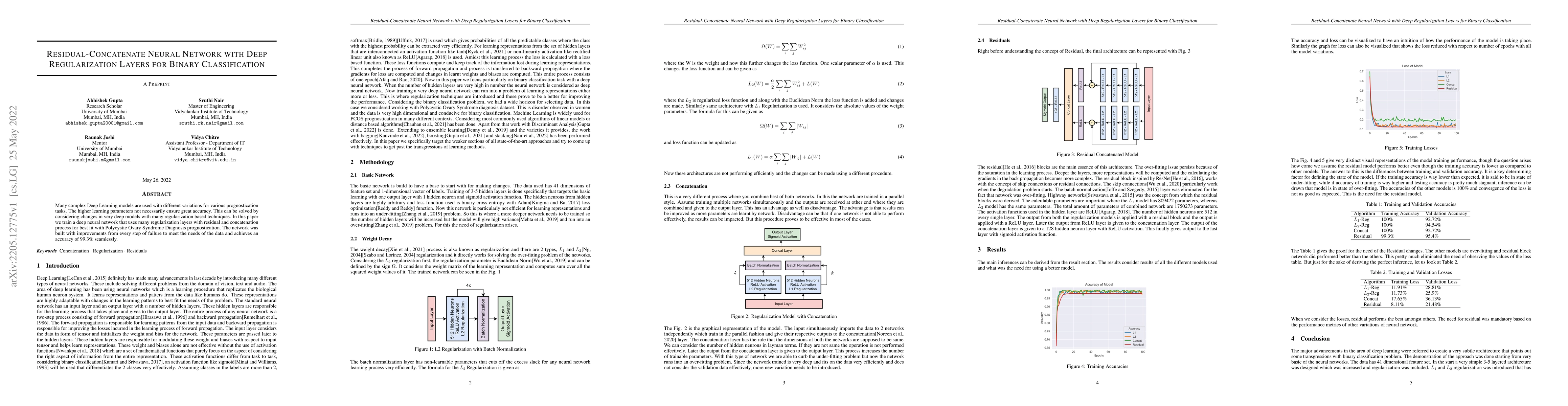 Thumbnail for Residual-Concatenate Neural Network with Deep Regularization Layers for
  Binary Classification