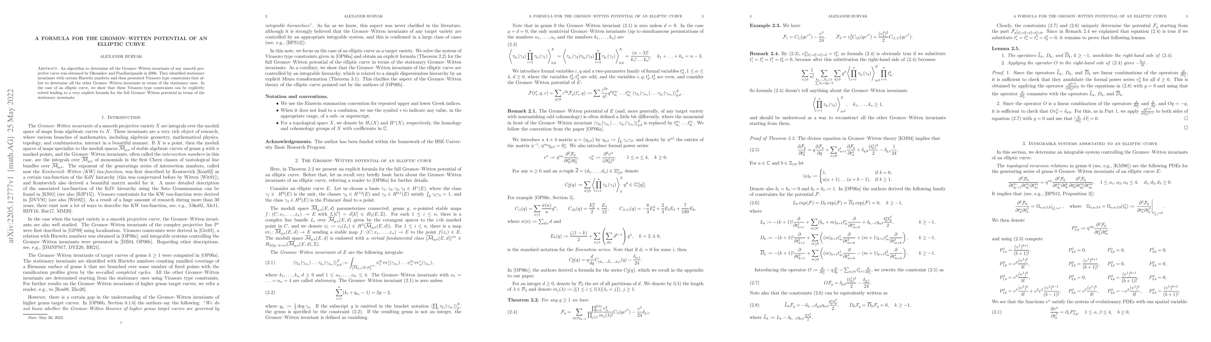 Thumbnail for A formula for the Gromov-Witten potential of an elliptic curve