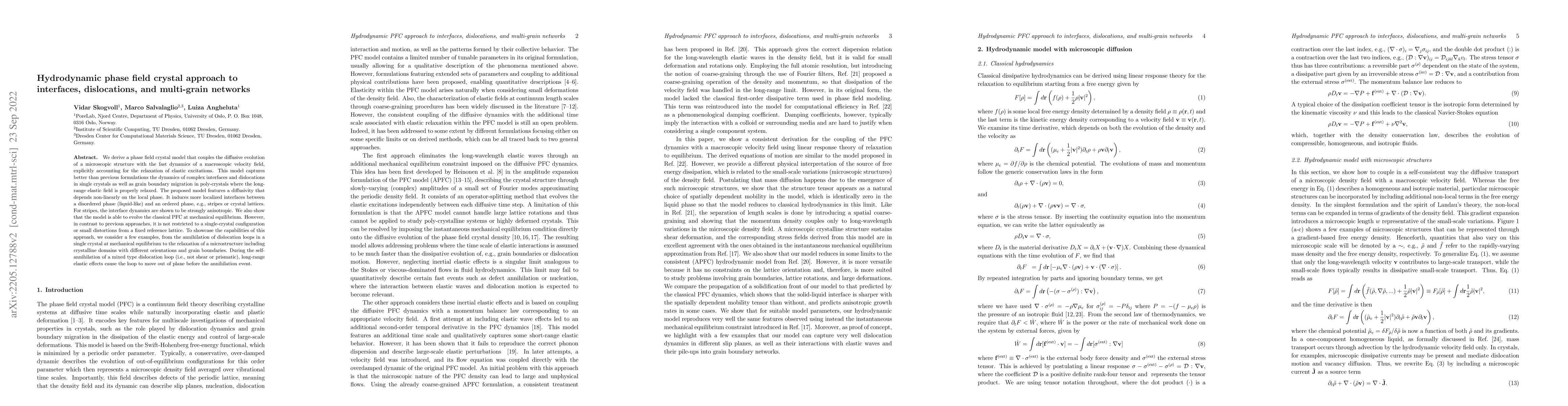 Thumbnail for Hydrodynamic phase field crystal approach to interfaces, dislocations,
  and multi-grain networks