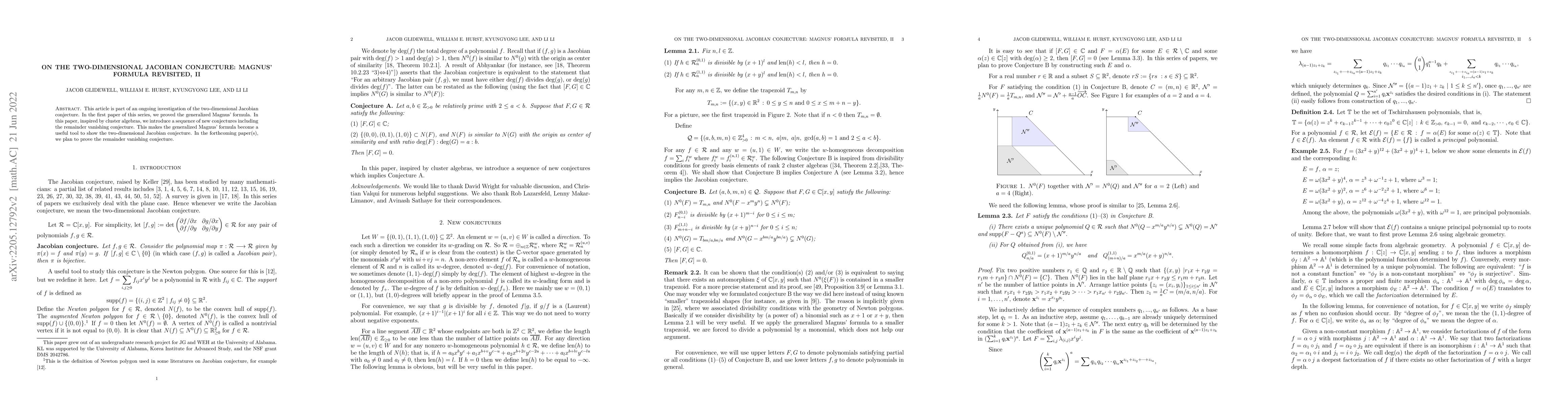 Thumbnail for On the two-dimensional Jacobian conjecture: Magnus' formula revisited,
  II