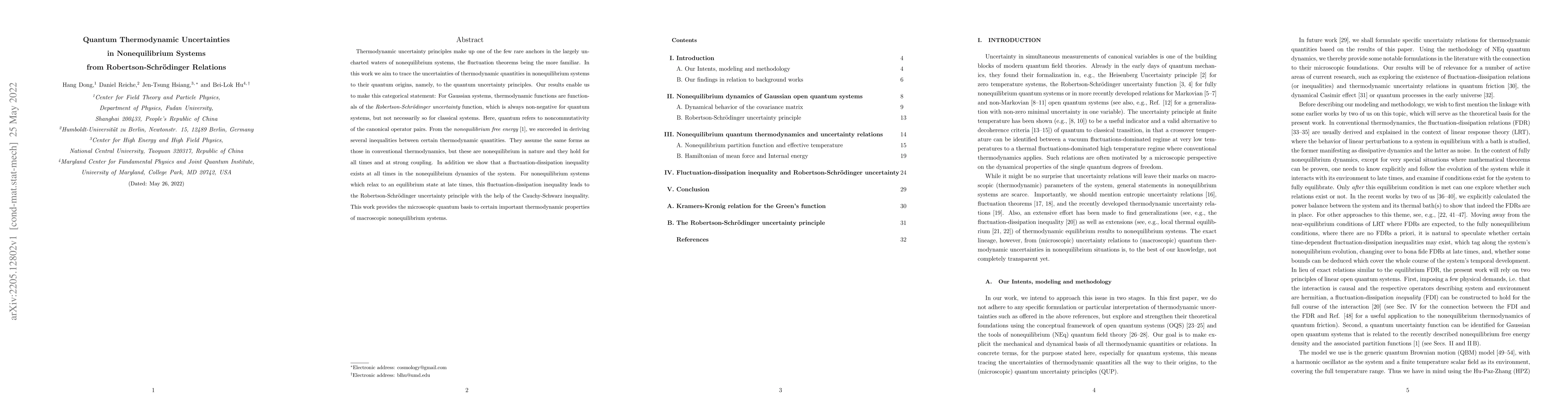 Thumbnail for Quantum Thermodynamic Uncertainties in Nonequilibrium Systems from
  Robertson-Schr\"odinger Relations
