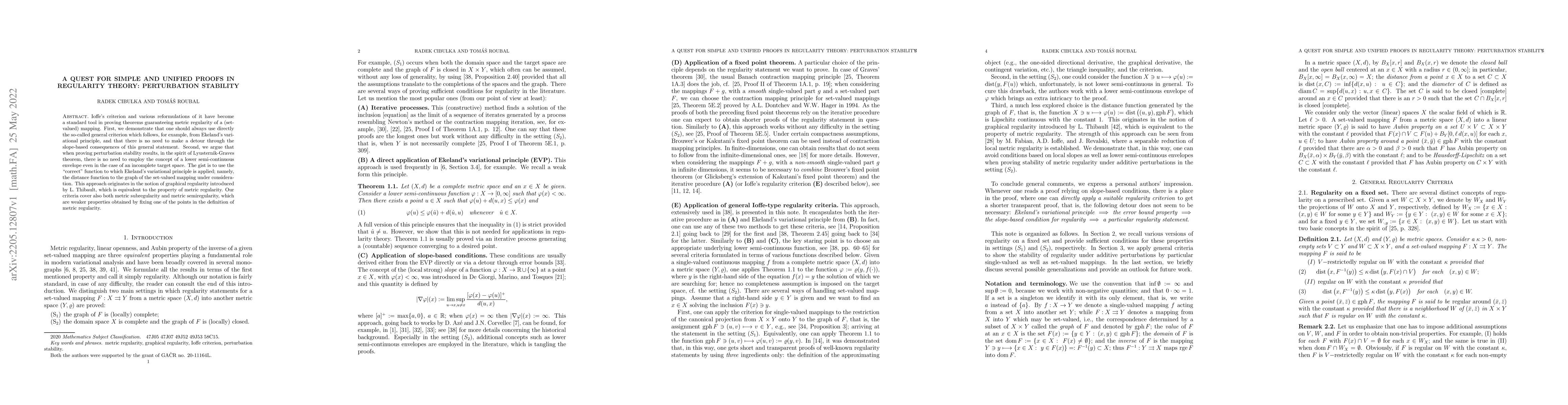 Thumbnail for A Quest for Simple and Unified Proofs in Regularity Theory: Perturbation
  Stability